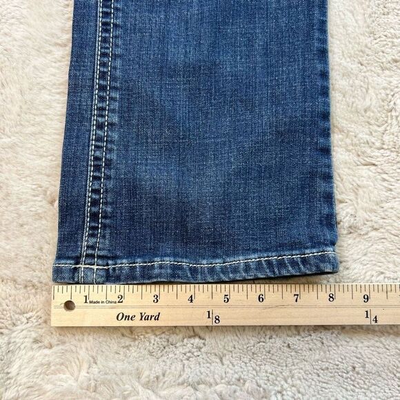 Wrangler Rock 47 Bootcut Low Rise Jeans Womens 30x32 Blue Whiskers Bling Cowgirl - Picture 9 of 11